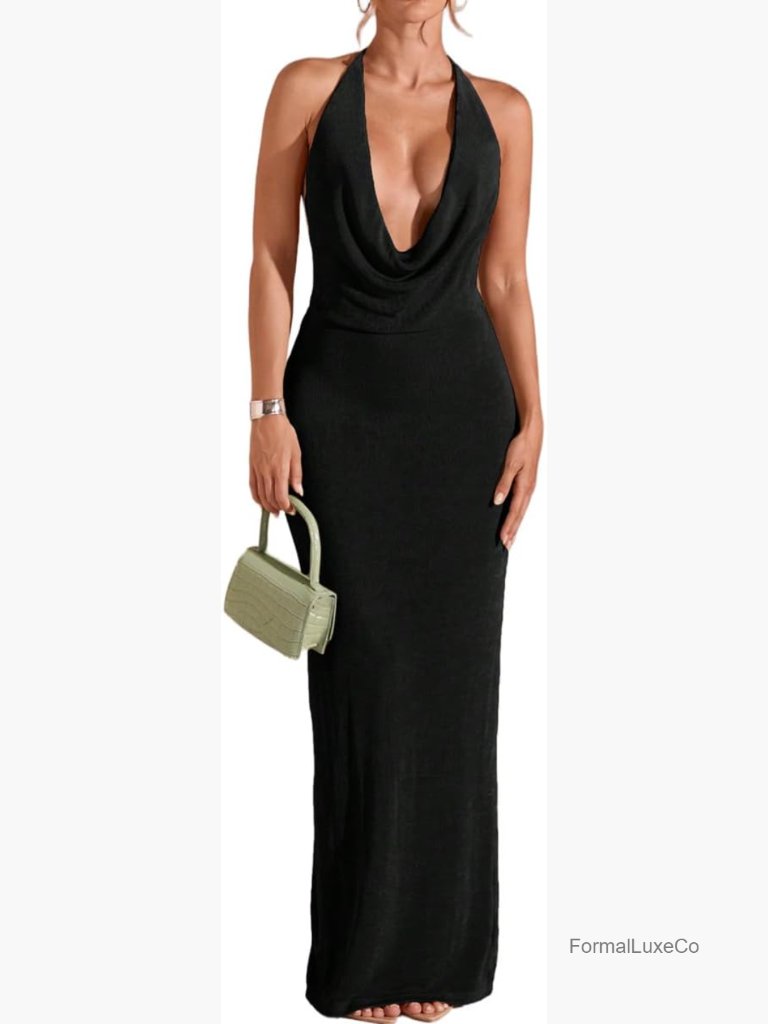 Halter Neck Backless Maxi Dress Bodycon Evening Party Dress